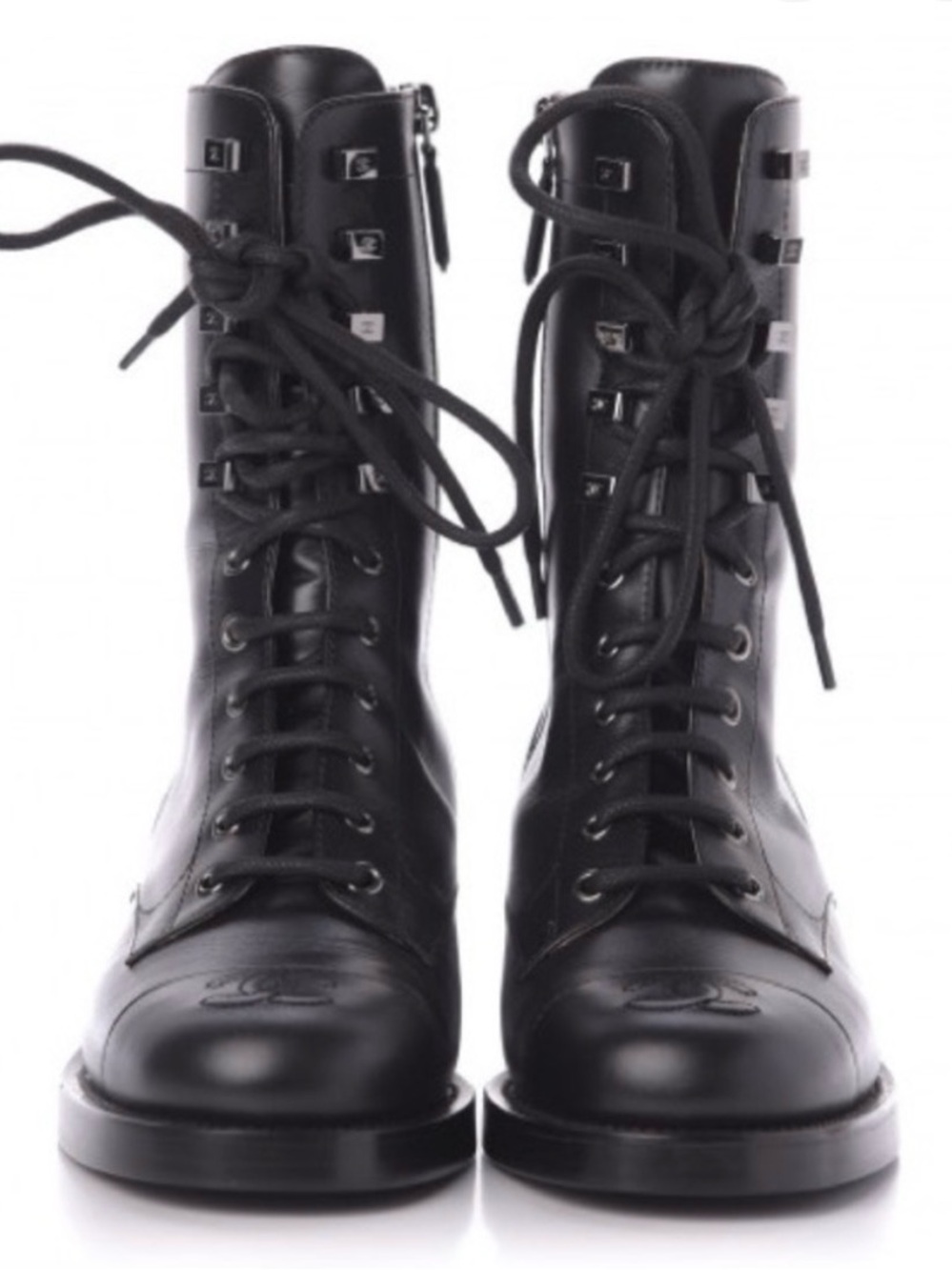 Chanel Calfskin Lace-Up Combat Boot